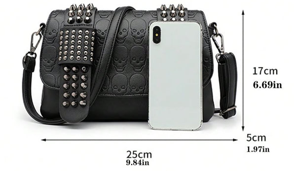 Gothic Punk Skull Leather Crossbody Bag - Size Measurement