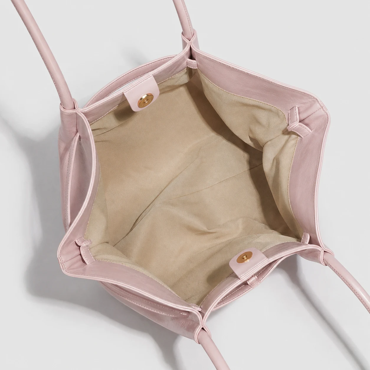 Soft pink glossy shoulder tote bag