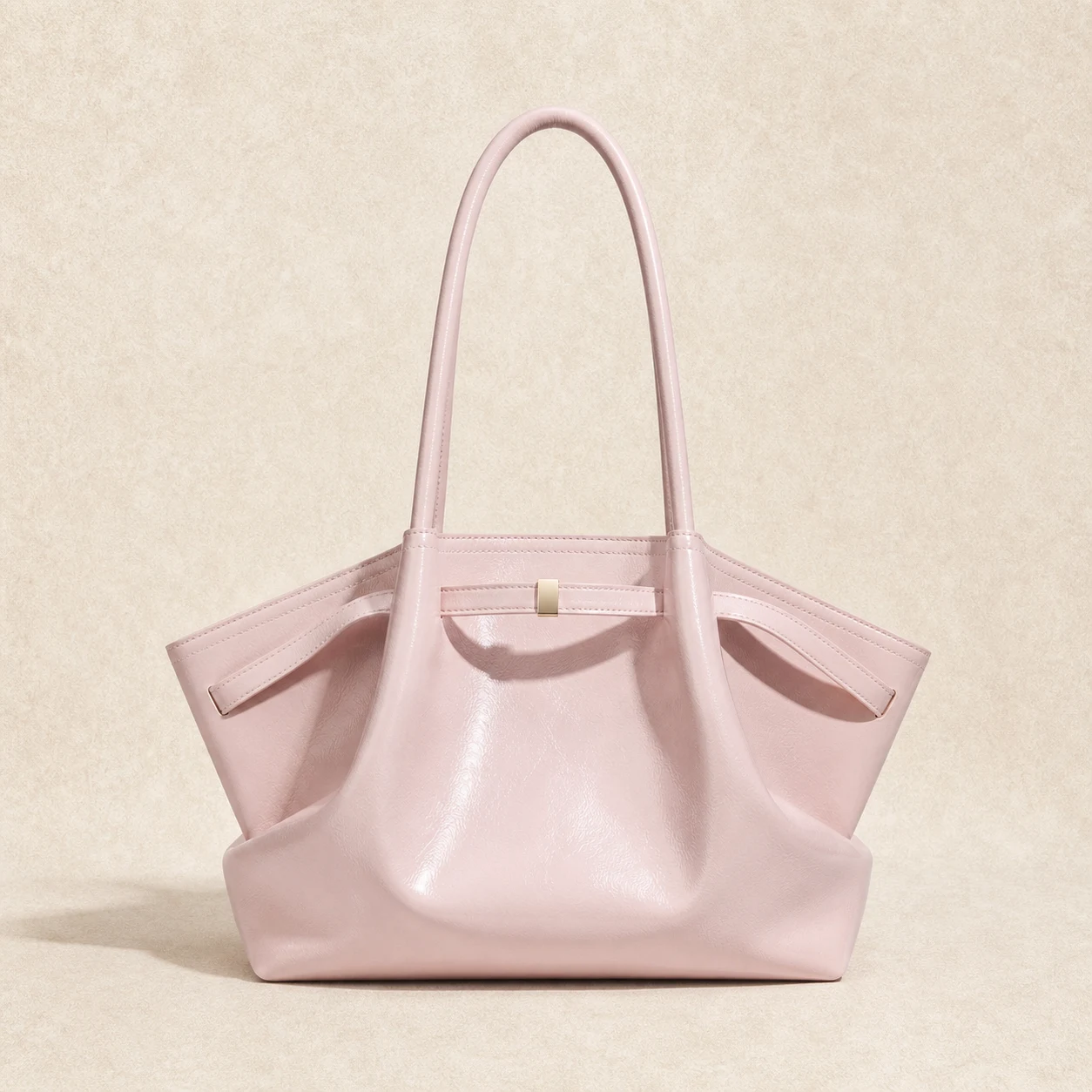 Soft pink glossy shoulder tote bag