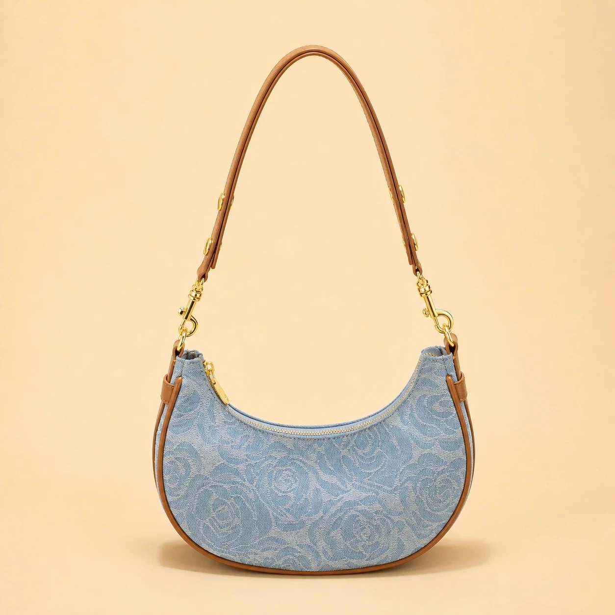 Light Blue Floral Underarm Shoulder Bag front view