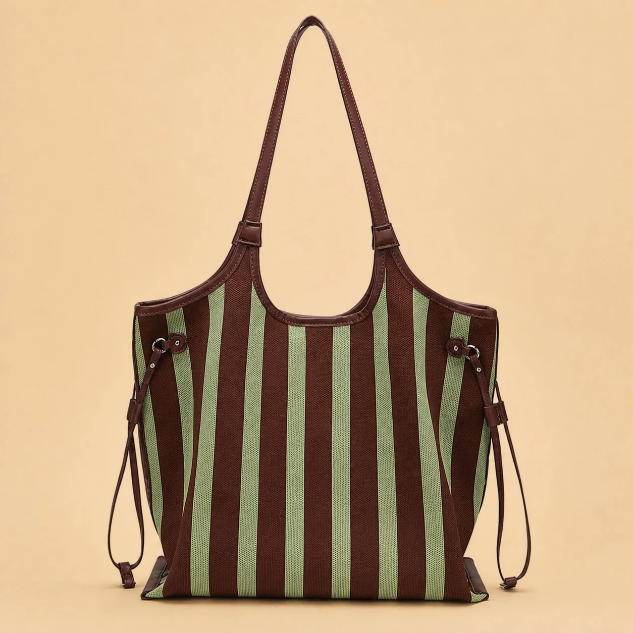 Brown and green striped tote color option