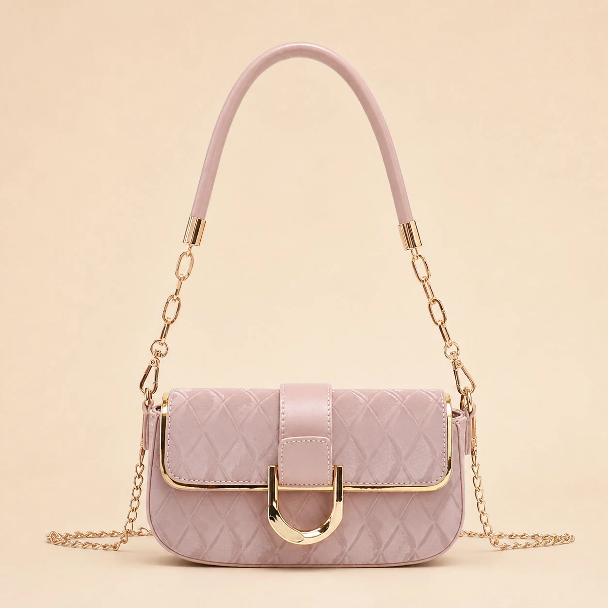 Pink quilted chain shoulder bag color option